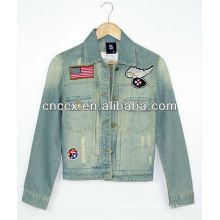 14LJ1072 Long sleeve embroidery womens denim jacket